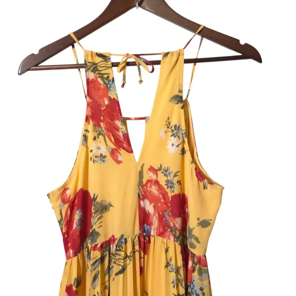 Abercrombie & Fitch Women's Small Floral Tiered Maxi Dress Blue Yellow Sundress